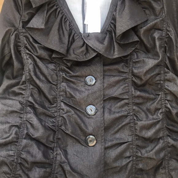 Bamboo Traders Vintage Black Jacket Blazer With Ruching & Ruffle Detail - Picture 2 of 6